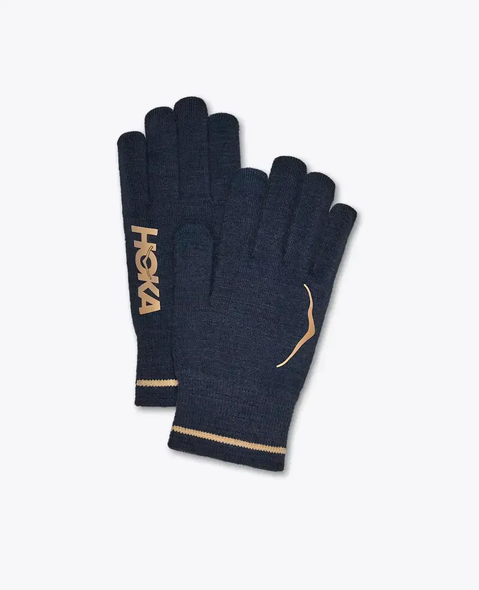 HOKA Knit Gloves Varsity Navy Gold